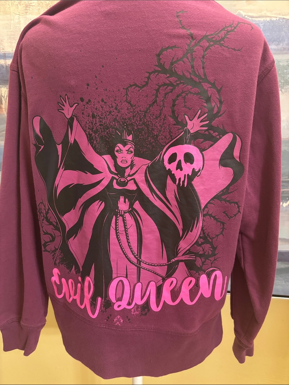 Evil Queen Graphic Hoodie - Pink on Burgundy